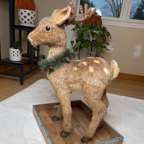 Pier 1 Imports Tall Bristle Straw Standing Deer Figurine Christmas Decoration - Picture 7 of 16